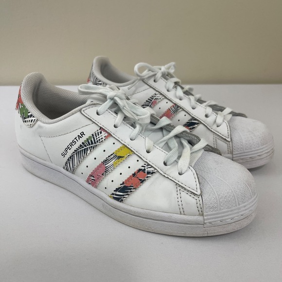 Adidas Superstar J Sneakers Kids‎ Girls Size 5 White Tropical Print FX7400 - Picture 1 of 10